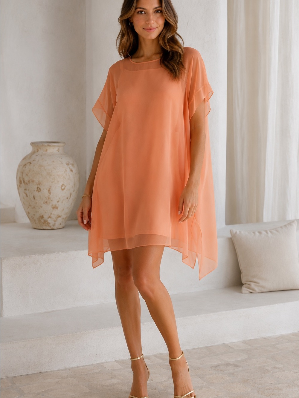 BCBGMaxAzria Silk Peach Chiffon Dress